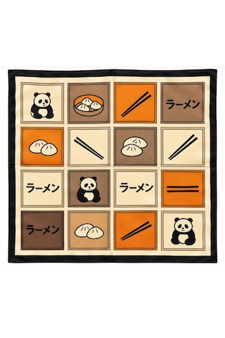 Minjuan Rong Panda Desenli Fular 50x50 bej