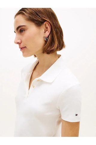 Gold Button Slım Ss Polo Kadın Beyaz T-shirt - Ww0ww49252