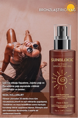 Sunblock Nemlendirici ve Bronzlaştırıcı Yağ 100 ML