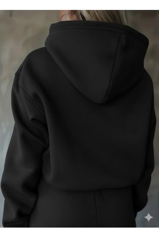 Adisia Kadın Uzun Kollu Nope Baskılı Beli Ribanalı Ikili Takım Siyah