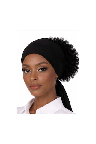 Hijabchi Siyah Dikişsiz Bone Düz Ve Dantelli Hacimli Model Kaymaz Şal Altı Bone Siyah Dantelli