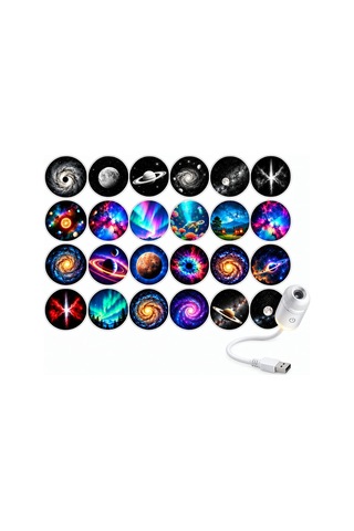 Mighty 24 Farklı Desenli Usb Led Projektör Gece Lambası 360 Derece Ayarlanabilir Yıldız Galaksi