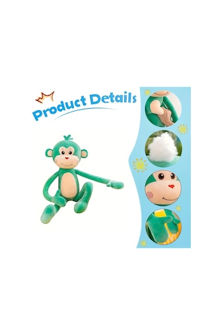 İthal Kumaş Sevimli Maymun Peluş Oyuncak 75 Cm Ekstra Yumuşak Canlı Renkli Uyku Ve Oyun Arkadaşı Yeşil