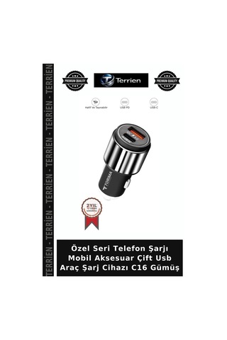 Özel Seri Telefon Şarjı Mobil Aksesuar Çift Usb Araç Şarj Cihazı C16 Gümüş