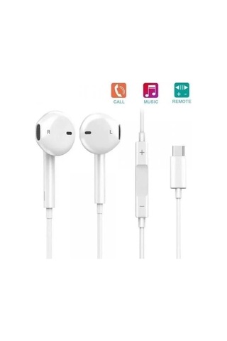 Premium Ders Ekipmanı Fonksiyonel Ürün Tc-01 Typ-c To Stereo Earphone Kablolu Kulaklık Beyaz