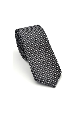 Beyaz Küçük Kare Desenli Füme Dokuma Kumaş Mendilli Slim Fit Kravat // Sdk-2511-6 Füme