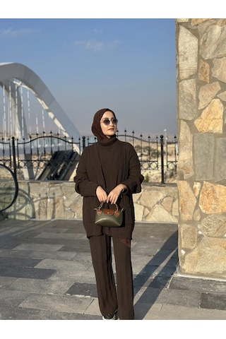 Olla Collection Üçlü Triko Takım Kahverengi Kahverengi