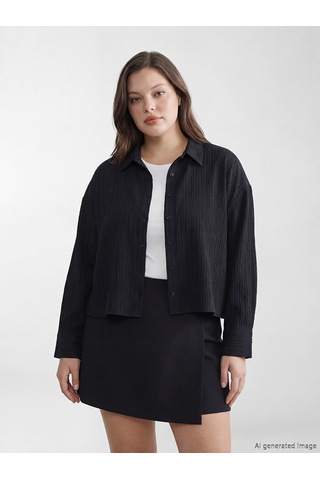 Lcw Vision Siyah Çizgili Oversize Kadın Gömlek