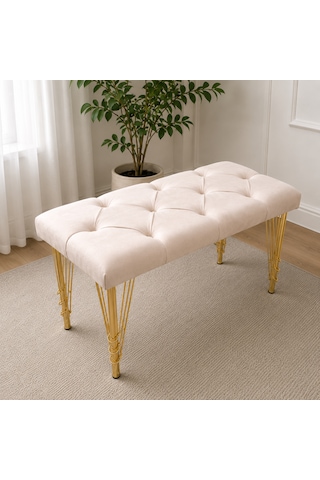 90cm Yeni Nesil Metal Gold Ayaklı Çok Amaçlı Puf Bench Krem