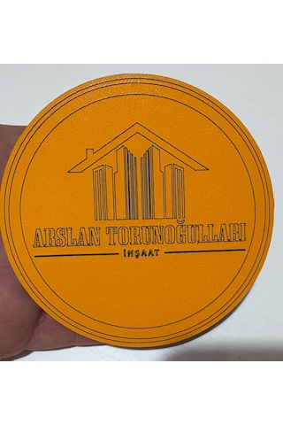 10'lu Kişiye / Şirkete Özel Logolu Bardak Altlığı Seti Lazer Kesim Kurumsal Hediye 9 Cm Turuncu