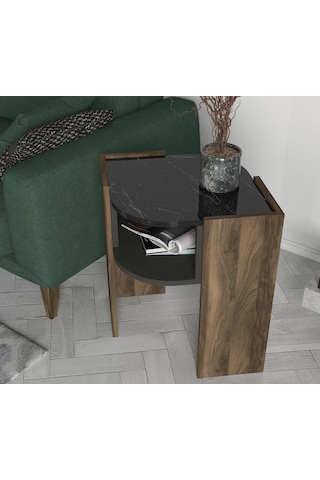 Dekorister Exclusive Marbel Koltuk Yan Sehpa Ceviz-Mermer