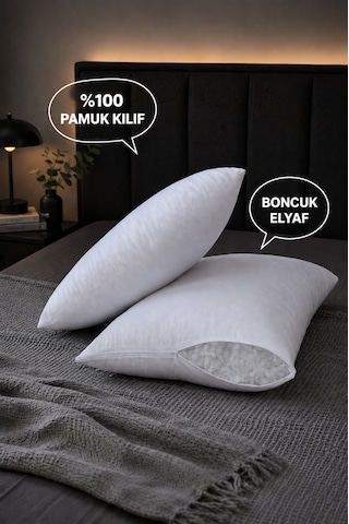 Boncuk Elyaf Yastık 2 Adet 50x70 Cm Pamuk Kılıf Beyaz
