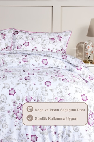 Elart Rose Nevresim Takımı King Size Battal Boy Digital Baskılı %100 Pamuk Saten Dantelli 240x220 Cm Pudra Pudra