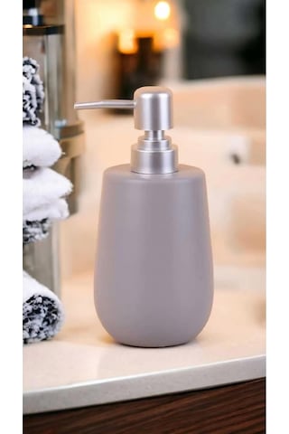 Stone Lüks Camsı Mat Seramik Banyo Mutfak Sıvı Sabunluk Bulaşık Deterjanlık Gümüş Silver Kapak Gri