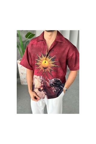 More Black Sun Desenli Dubble Hürrem Kumaş Oversize Gömlek Çok Renkli