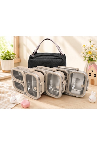 Valkyrie 304 Paslanmaz Çelik 3 Bölmeli Lunch Box Termal Çantalı Sızdırmaz Kapaklı Beslenme Kabı Açık Kahve