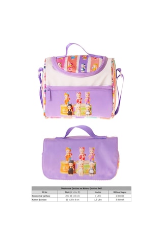 Kaukko Kids Kız Çocuk Cat Life Baskılı Mor - Krem Thermo Beslenme Çantası Ve Kalemlik Seti - Setkk-l5314