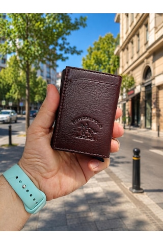 Newish Polo Mekanizmalı Rfid Özellikli Cüzdan Kredi Kartlık - Hakiki Deri Koyu Kahverengi