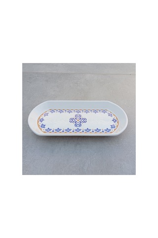 Ottoman 3 Adet Seramik Orta Boy Oval Kayık Kahvaltı Sunum Tabağı - 12,5x25,5cm Mavi