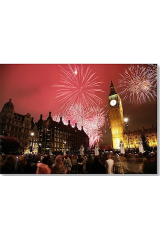 Cakasepetim Londra Big Ben Yılbaşı Havai Fişekler Ahşap Mdf Tablo