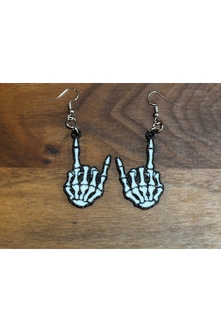 Rock Out İskelet El Figürlü Küpe Çifti - Gotik Estetik Işıltılı Cadılar Bayramı Aksesuarı Siyah