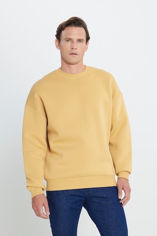 AC&Co / Altınyıldız Classics Erkek Hardal Oversize Fit Bol Kesim Pamuklu İçi Polarlı Bisiklet Yaka Sweatshirt Hardal