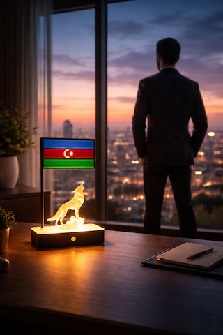 Azerbaycan Bayrak Led Masaüstü Dekor Kişiye Özel İsimli Minimal Tasarım Modern Ev Ofis Aksesuarı Hediyelik 3d Baskı Gece Lambası Ebat-Renk-20Cm-Siyah
