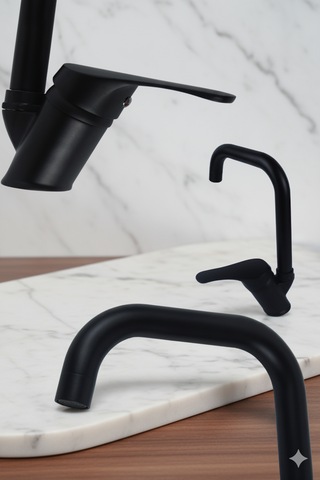 469845 Lavabo Banyo Bataryası Robot Duş Takımı Musluk Armatür Siyah Beyaz Krom Renk Siyah