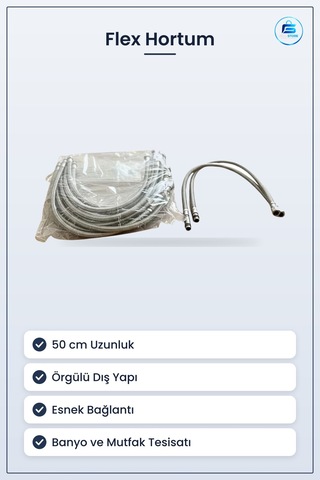 Flex Hortum 50 Cm Örgülü Esnek Banyo Ve Mutfak Tesisatı Musluk Ba