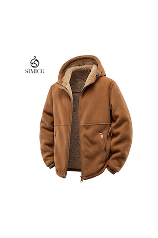 Polar Astarlı Uzun Kollu Sıcak Su Geçirmez Kapüşonlu Erkek Polar Ceket Sari