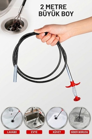 2 Metre Kıskaçlı Lavabo Açma Teli Tıkalı Banyo Lavabo Deliği Gider Boru Açma Teli 4 Kıskaçlı