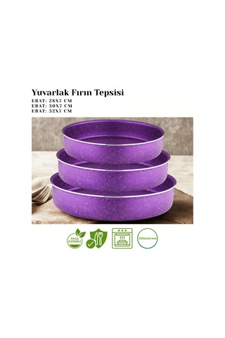 3lü Granit Yuvarlak Fırın Tepsisi Seti - Violet Diğer