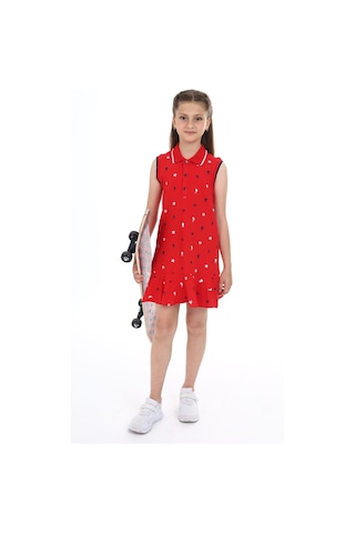 Toontoy Kız Çocuk Baskılı Elbise Kırmızı