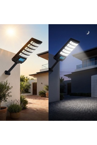Direkli Güneş Enerjili Solar Sokak Lambası - Led Aydınlatma, Hareket Sensörlü, Kumandalı, Garaj Girişi, Bahçe, Otopark Ve Yol Aydınlatma