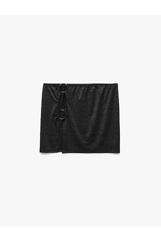 Koton Slim Fit Simli Aksesuarlı Pencere Detaylı Mini Pareo Etek Siyah 5sak70001mk