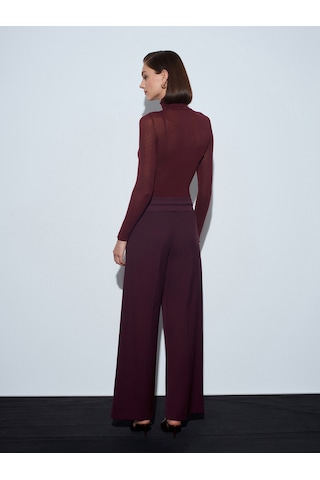 Dilvin 72244 Gold Düğmeli Geniş Paça Pantolon-bordo Bordo