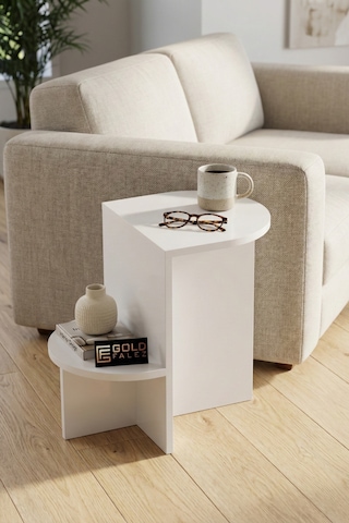 Yan Sehpa Çok Amaçlı Modern Tasarım Raflı Salon Koltuk Kenarı Sehpası 6021 Beyaz Çok Renkli