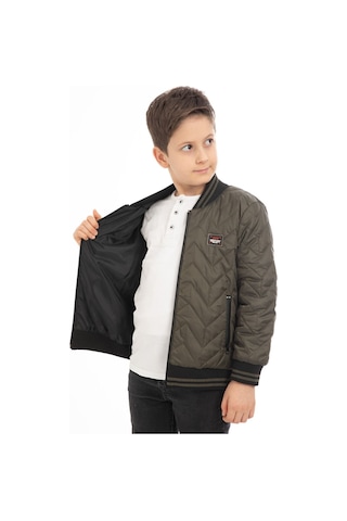 Erkek Çocuk Kolej Yaka İçi Astarlı Su Ve Rüzgar Geçirmez Fermuarlı Cep Mont Ceket Haki