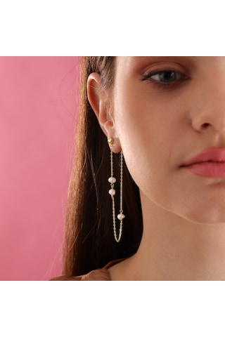 Queen Silver Jewelry 925 Ayar Gümüş. Örme İnci Sallantılı Küpe Altın