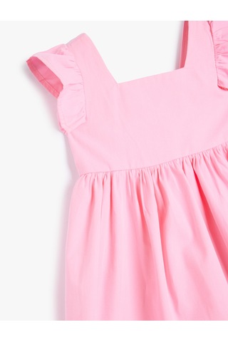 Koton Elbise Fırfır Detaylı Kare Yaka Pamuklu Pembe 4smg80098aw Pembe