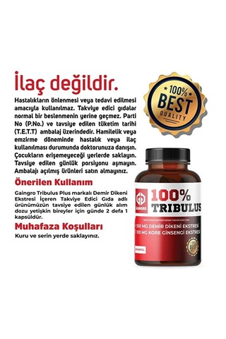 100% Tribulus Demir Dikeni Ve Kore Ginsengi Ekstresi 60 Kapsül - Yüksek Aromasız
