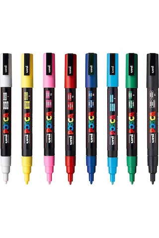 Uni-ball Posca Pc-3m Su Bazlı Boyama Markörü 8'li Ana Renkler 0.9 - 1.3 MM