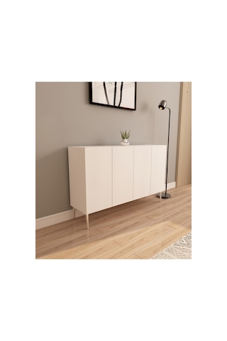 Serel 120 Cm Konsol, Tv Ünitesi, Çok Amaçlı Dolap - Beyaz-gümüş Beyaz-gümüş