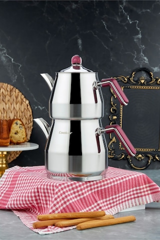 Cooker Everest 18/10 Paslanmaz Çelik Jumno Boy Çaydanlık 2 L Demlik 3,25 L Alt Hazne Çelik