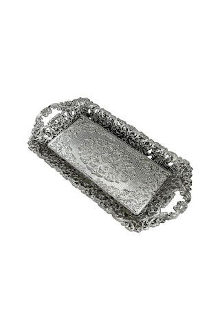 Dikdörtgen Gümüş İşlemeli Sunum Tepsisi 19cm X 40cm 709757