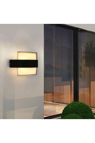 12 Watt Gün Işığı Ledli Dış Mekan, Balkon, Bahçe, Duvar, Teras, Kamelya, Veranda Apliği, Led Armatür Siyah