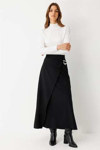 Toka Detaylı Anvelop Kapamalı Etek Siyah Siyah