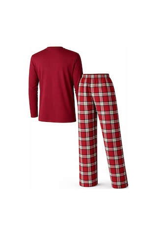Mutlu City Erkek Mevsimlik Uzun Kollu 3 Düğmeli Ekose Alt Pijama Takımı 16649 Bordo