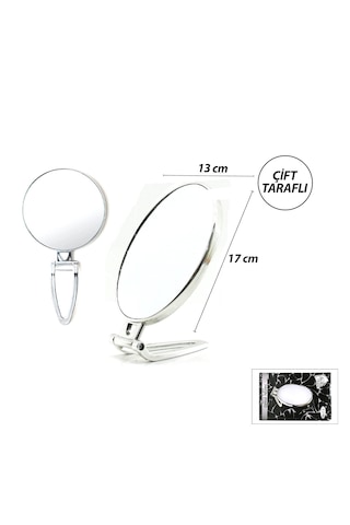 Oval - Gümüş 6.5 Inc 16.5x13cm Makyaj Aynası Çift Taraflı Katlanır Ayaklı 5250 Diğer