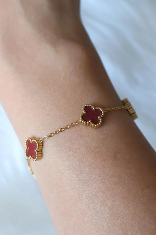 Gold Bordo Doğal Taşlı Premium Çelik Bileklik 91413203
